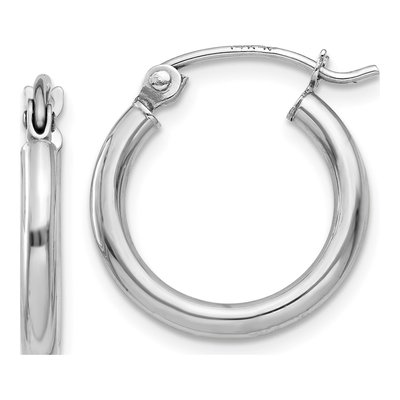14K White Gold 15mm Tube Hoop Earrings