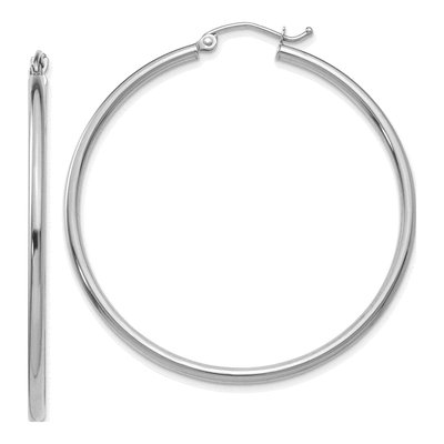 14K White Gold 45mm Tube Hoop Earrings