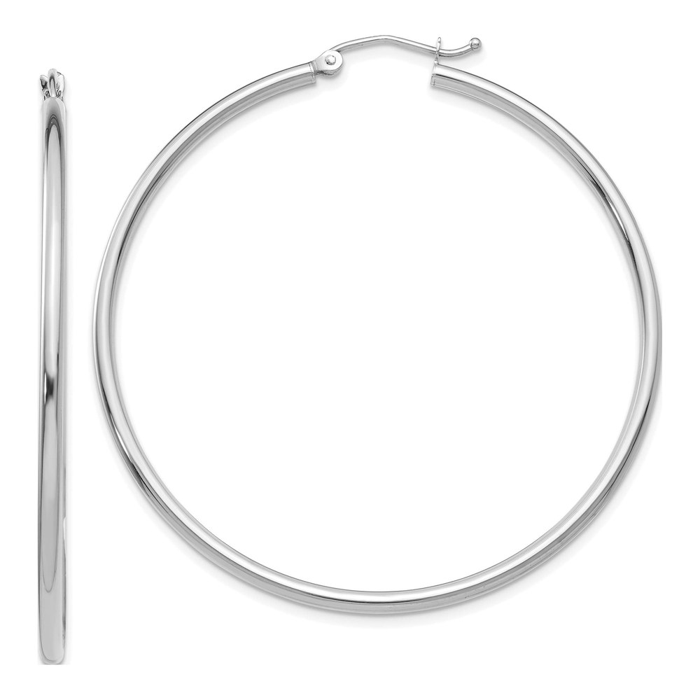 14K White Gold Polished Tube Hoop Earrings
