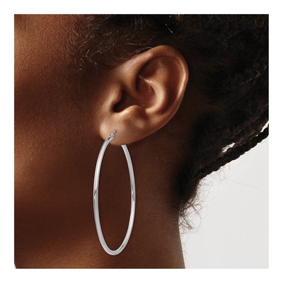 14K White Gold 55mm Tube Hoop Earrings – view 4