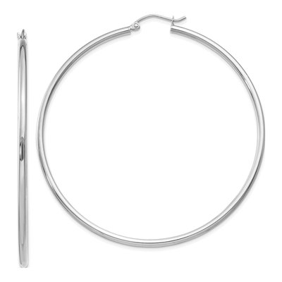 14K White Gold 60mm Tube Hoop Earrings