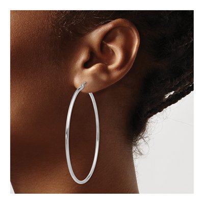 14K White Gold 60mm Tube Hoop Earrings – view 3