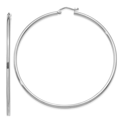 14K White Gold 65mm Tube Hoop Earrings