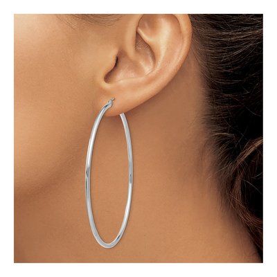 14K White Gold 65mm Tube Hoop Earrings – view 4