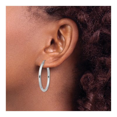 14K White Gold 30mm Tube Hoop Earrings – view 3