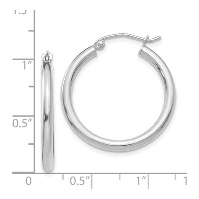 14K White Gold 25mm Round Tube Hoop Earrings – view 5