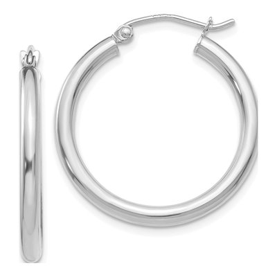 14K White Gold 25mm Tube Hoop Earrings