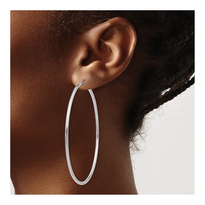 14K White Gold 65mm Round Tube Hoop Earrings – view 4