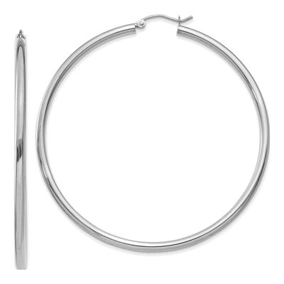 14K White Gold 60mm Tube Hoop Earrings