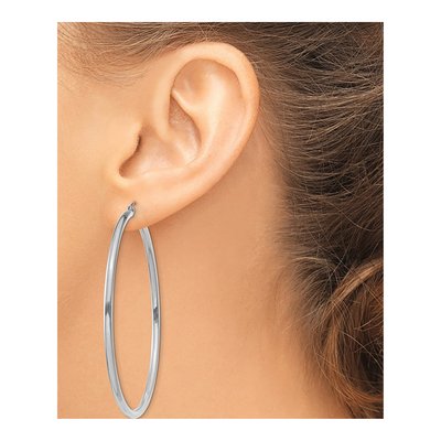 14K White Gold 60mm Tube Hoop Earrings – view 3