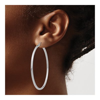 14K White Gold 55mm Tube Hoop Earrings – view 4