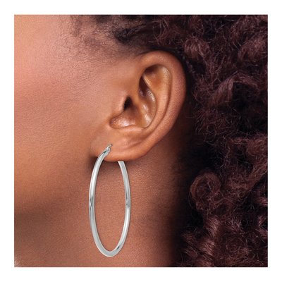14K White Gold 50mm Round Tube Hoop Earrings – view 3
