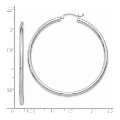 14K White Gold 50mm Round Tube Hoop Earrings – view 4