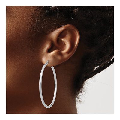 14K White Gold 50mm Tube Hoop Earrings – view 3