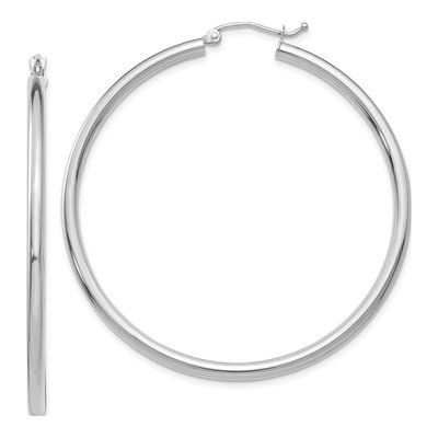 14K White Gold 50mm Tube Hoop Earrings