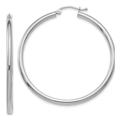 14K White Gold 45mm Round Tube Hoop Earrings