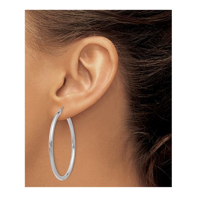 14K White Gold 45mm Tube Hoop Earrings – view 4