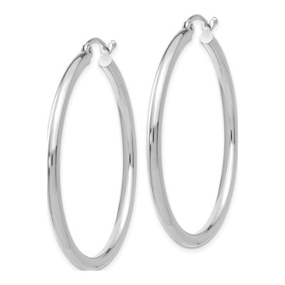 14K White Gold 40mm Round Tube Hoop Earrings – view 3