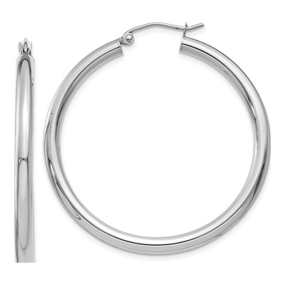 14K White Gold 40mm Tube Hoop Earrings