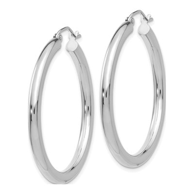 14K White Gold 35mm Tube Hoop Earrings – view 3