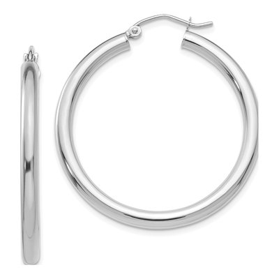 14K White Gold 35mm Tube Hoop Earrings