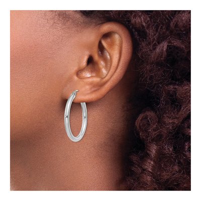 14K White Gold 30mm Tube Hoop Earrings – view 4
