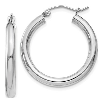 14K White Gold 25mm Tube Hoop Earrings
