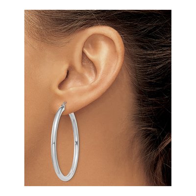 14K White Gold 45mm Tube Hoop Earrings – view 4