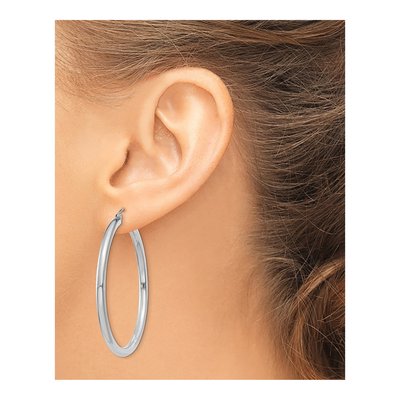 14K White Gold 45mm Tube Hoop Earrings – view 4