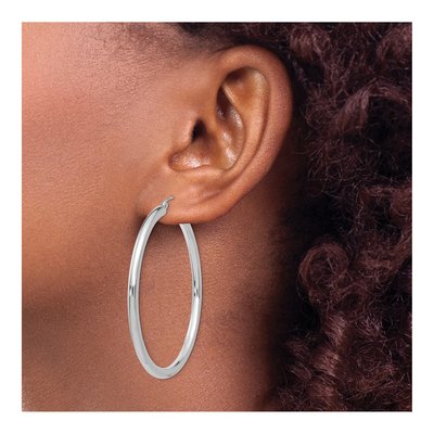 14K White Gold 50mm Tube Hoop Earrings – view 4