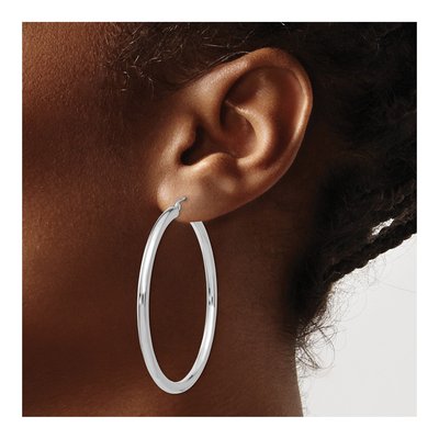 14K White Gold 50mm Tube Hoop Earrings – view 4