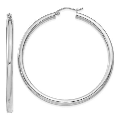 14K White Gold 50mm Tube Hoop Earrings
