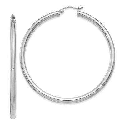 14K White Gold 55mm Tube Hoop Earrings