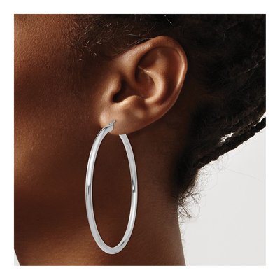14K White Gold 60mm Tube Hoop Earrings – view 3