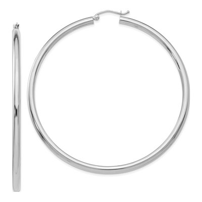 14K White Gold 65mm Tube Hoop Earrings