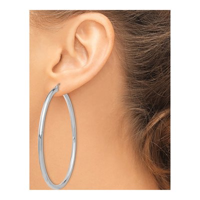14K White Gold 65mm Tube Hoop Earrings – view 4