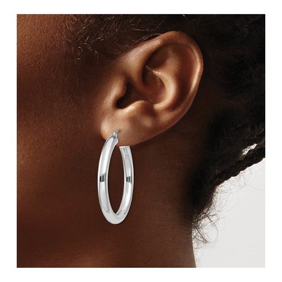 14K White Gold 35mm Tube Hoop Earrings – view 4