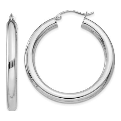 14K White Gold 35mm Tube Hoop Earrings