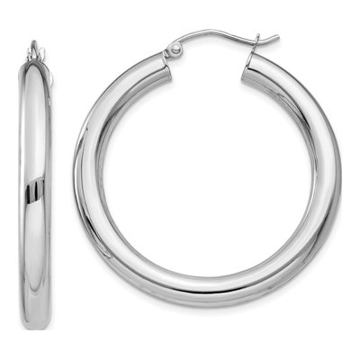 14K White Gold 35mm Tube Hoop Earrings