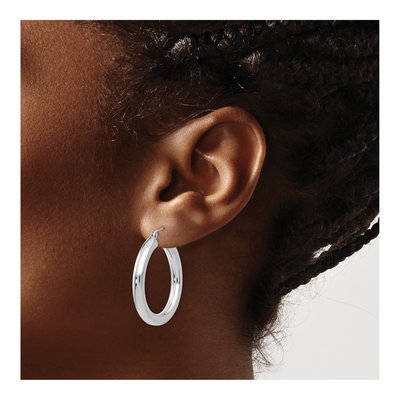 14K White Gold 30mm Tube Hoop Earrings – view 4