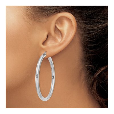 14K White Gold 55mm Tube Hoop Earrings – view 4