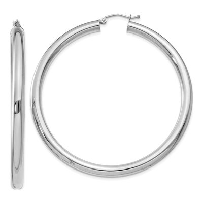 14K White Gold 55mm Tube Hoop Earrings