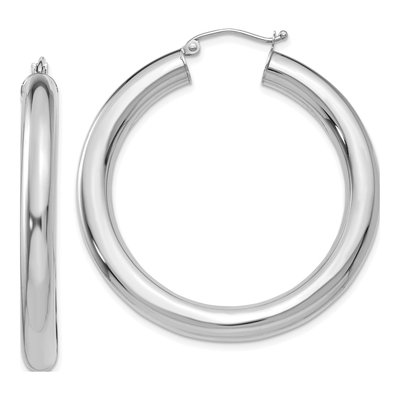 14K White Gold 40mm Tube Hoop Earrings