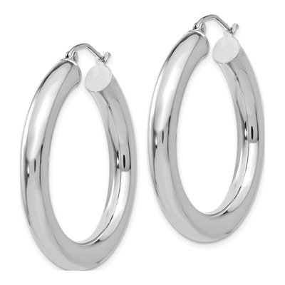 14K White Gold 35mm Tube Hoop Earrings – view 3