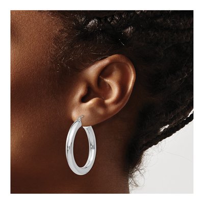 14K White Gold 35mm Tube Hoop Earrings – view 4