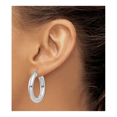 14K White Gold 30mm Tube Hoop Earrings – view 3