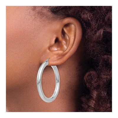 14K White Gold 45mm Tube Hoop Earrings – view 4