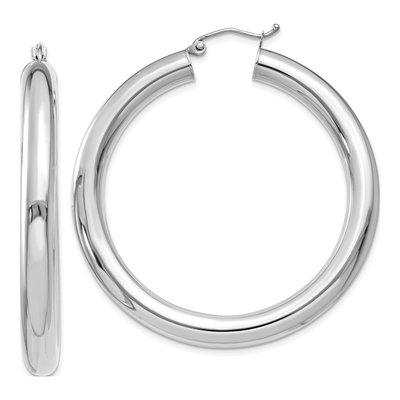 14K White Gold 45mm Tube Hoop Earrings