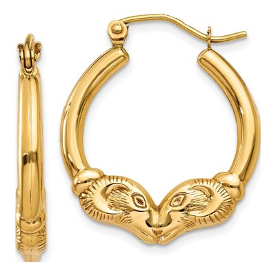 14K Yellow Gold Ram Hoop Earrings