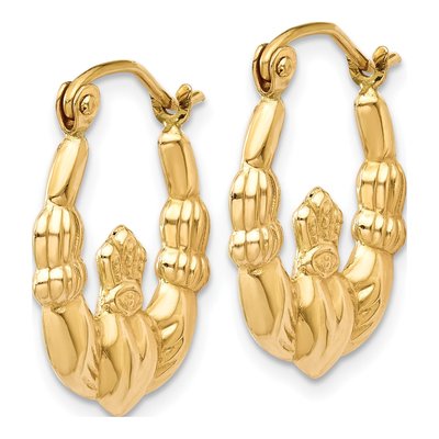 14K Yellow Gold Claddagh Hoop Earrings – view 3